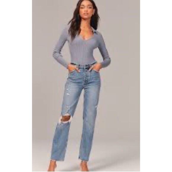 Abercrombie Jeans The Dad High Rise Curve Love, Ripped Wash 26/2S Distressed - Picture 1 of 14